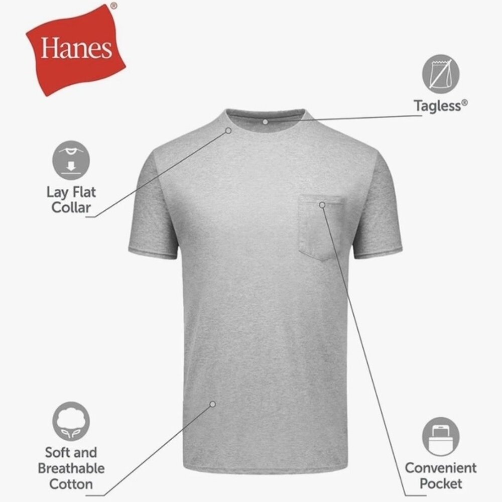 Hanes 6-Pack Pocket Tee Men's T-Shirt - Picture 4 of 9